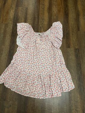 Cynthia Rowley Floral Dress Size Large NWT Ruffle Sleeve Boho Mini Pink Blue